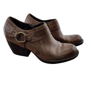 Born Womens Leather Ankle Booties Size 7.5 Western Light Brown Harness Detail